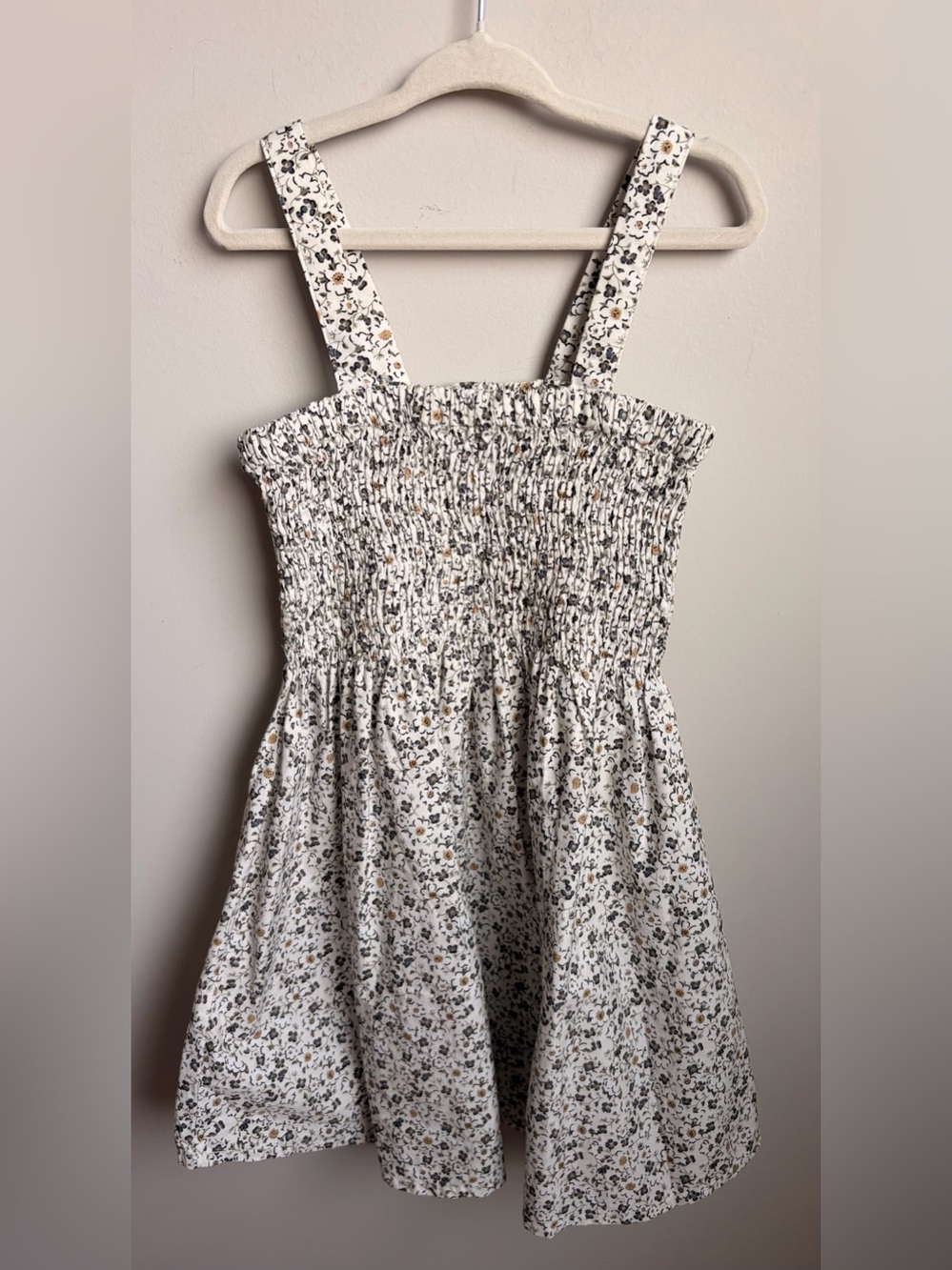 Little Cotton Clothes Girls White Floral Smocked Sundress with Straps